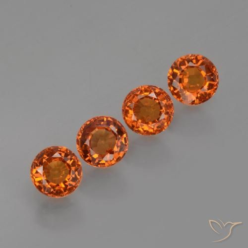 Gemas de Hilo de espesartita Naranja fuego natural de 1.93 ct, Redondo, VVS-VS