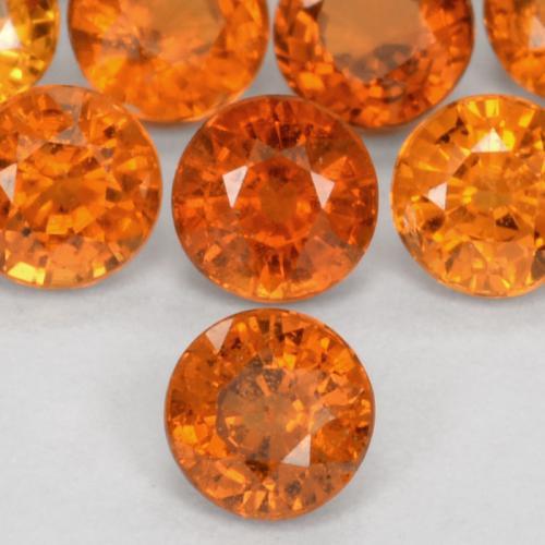 Gemas de granate espesartita naranja intenso natural de 0,57 ct, corte redondo, VS