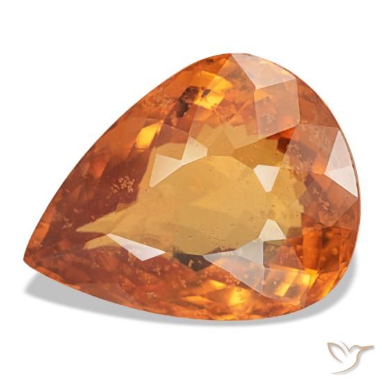 Granate espesartita naranja natural de 7,66 ct, en forma de pera, VS