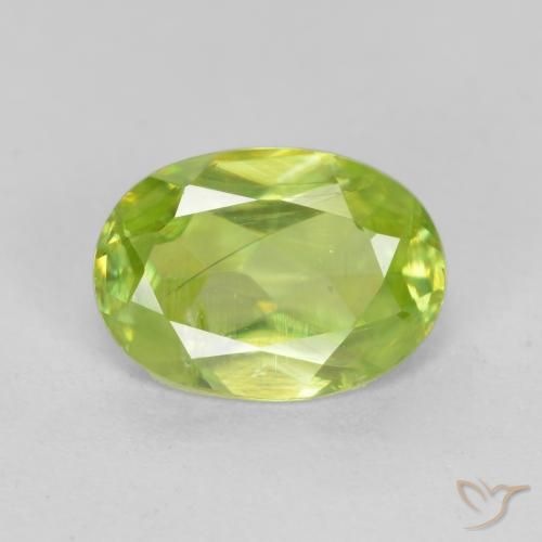 0.98ct Natural Verde amarillento intenso esfena, Ovalada, VS-SI