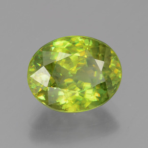 Esfena Verde dorado natural de 3.12 ct, Corte Óvalo, VVS-VS