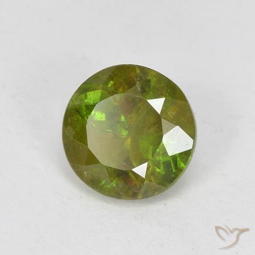 0.70ct Natural Verde terroso esfena, Redondo, VS-SI