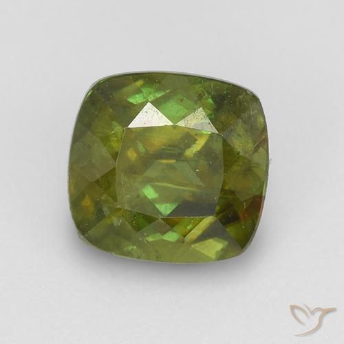 1.11ct Natural Verde terroso esfena, Forma Cojín, VS-SI