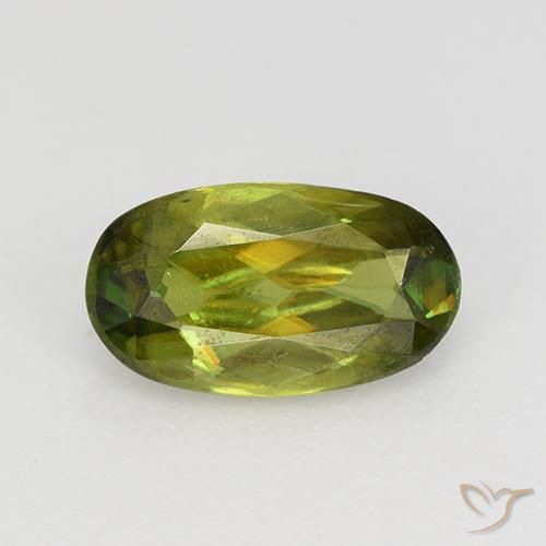 0.71ct Natural Verde medio esfena, Ovalada, VS-SI