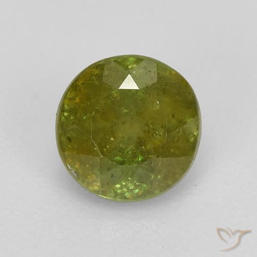 0.90ct Natural Verde terroso esfena, Redondo, VS-SI
