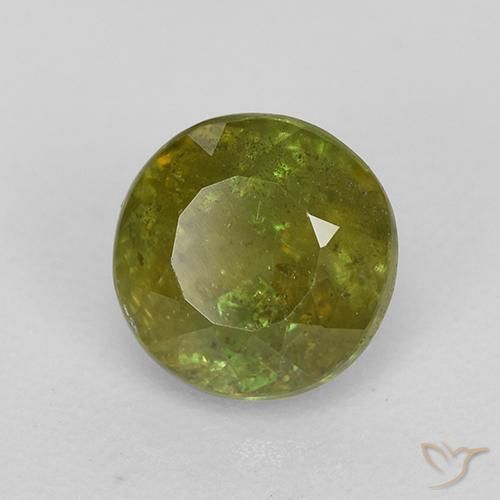 esfena Verde terroso natural de 0.90 ct, Redondo, VS-SI