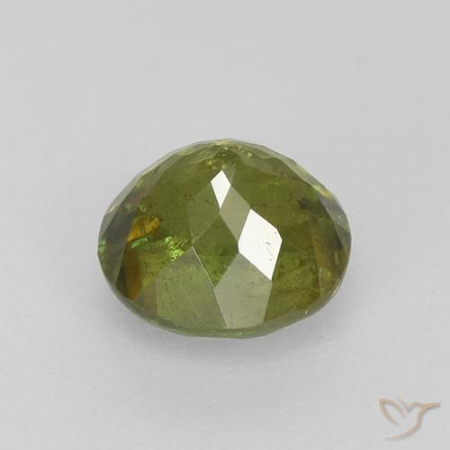 esfena Verde terroso natural de 0.90 ct, Redondo, VS-SI