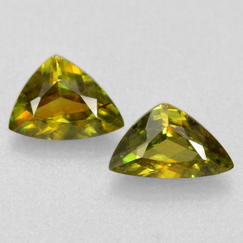 Gemas de esfena verde natural de 0,75 ct, trillón, VS-SI