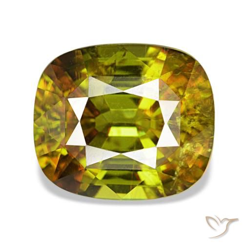 Esfena verde natural de 4,31 ct, corte cojín, VS