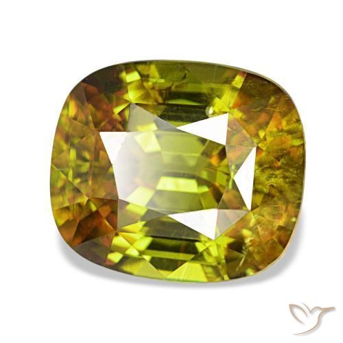 Esfena verde natural de 4,31 ct, corte cojín, VS