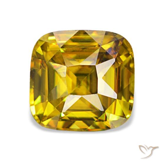 Esfena dorado natural de 1,97 ct, corte cojín, VVS-VS