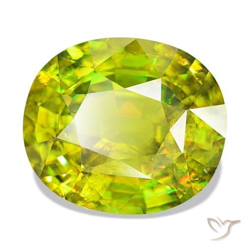 Esfena verde natural de 13,27 ct, corte óvalo, VS