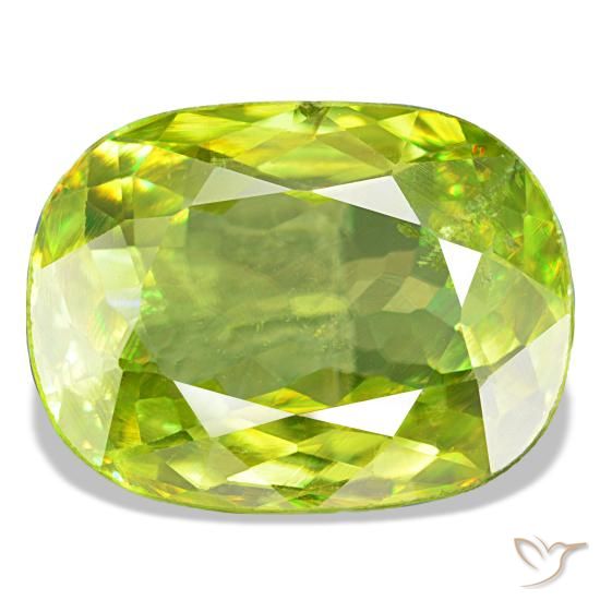 Esfena verde natural de 8,07 ct, corte cojín, VS