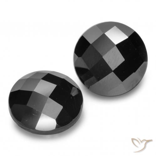 Gemas de Espinela Negro natural de 12.77 ct, Redondo, Opaco