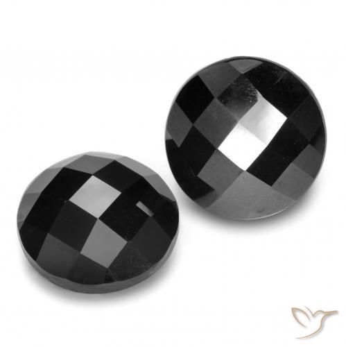 Gemas de Espinela Negro natural de 12.29 ct, Redondo, Opaco