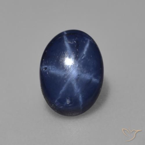 Zafiro estrella Azul oscuro natural de 0.89 ct, Corte Óvalo, Opaco