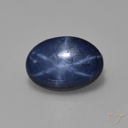 Zafiro estrella Azul oscuro natural de 0.89 ct, Corte Óvalo, Opaco