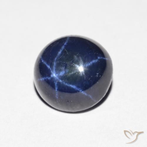 Zafiro estrella Azul oscuro natural de 2.15 ct, Corte Redondo, Opaco