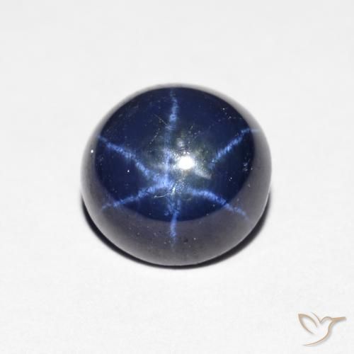 Zafiro estrella Azul oscuro natural de 2.15 ct, Corte Redondo, Opaco