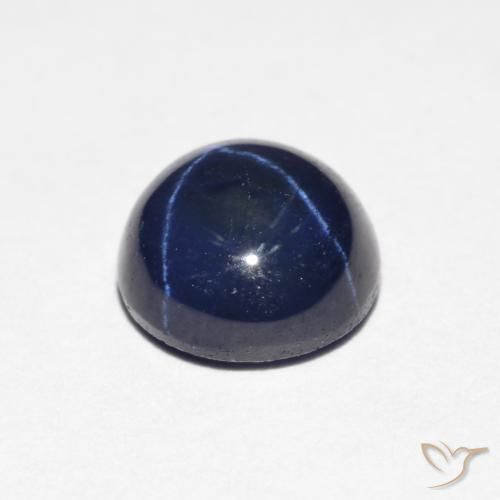 Zafiro estrella Azul oscuro natural de 2.15 ct, Corte Redondo, Opaco
