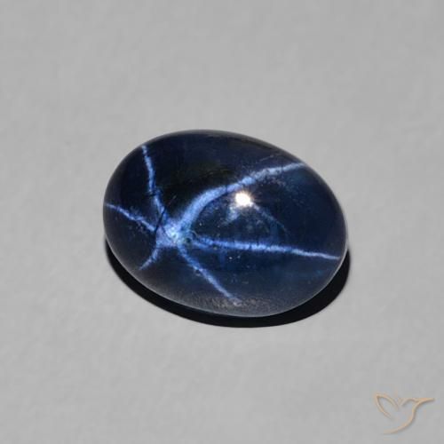 Zafiro estrella Azul oscuro natural de 1.57 ct, Ovalada, Opaco