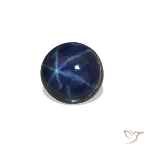 Zafiro estrella Azul oscuro natural de 0.62 ct, Redondo, Opaco
