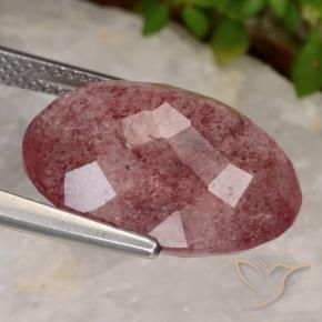 Cuarzo fresa Rosa oscuro natural de 11.86 ct, Ovalada, Translúcido