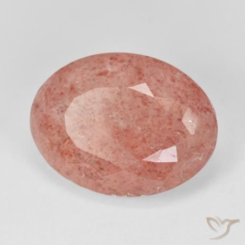 Cuarzo fresa Rojo medio natural de 17.53 ct, Ovalada, Translúcido