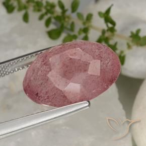 Cuarzo fresa Rosado intenso natural de 13.38 ct, Ovalada, Translúcido