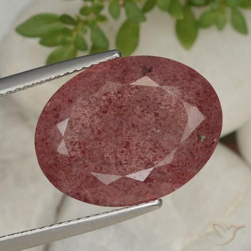 12.44ct Natural Rojo medio cuarzo fresa, Ovalada, Translúcido