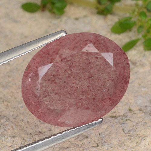 6.85ct Natural Rosado medio cuarzo fresa, Ovalada, Translúcido