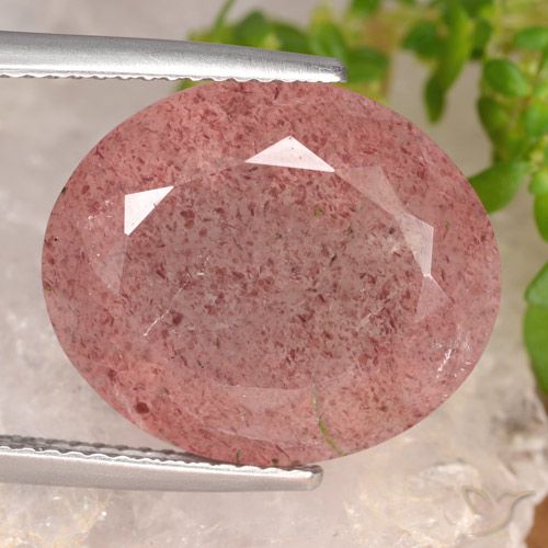 14.58ct Natural Rosado naranja cuarzo fresa, Ovalada, Translúcido