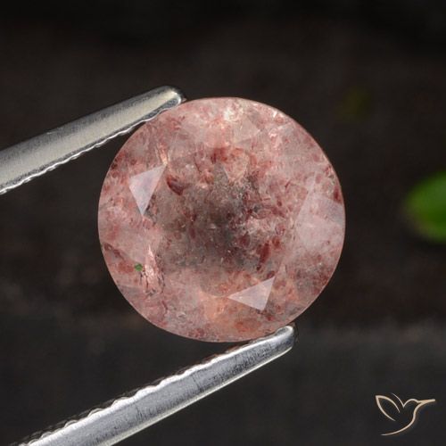 1.63ct Natural Rosa oscuro cuarzo fresa, Redondo, Translúcido