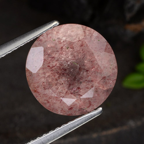 Cuarzo Fresa Rosa oscuro natural de 4.44 ct, Corte Redondo, Translúcido