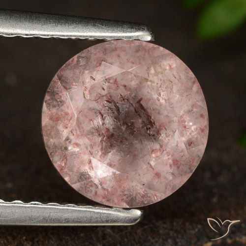 1.97ct Natural Rosado terroso Cuarzo fresa, Redondo, Translúcido