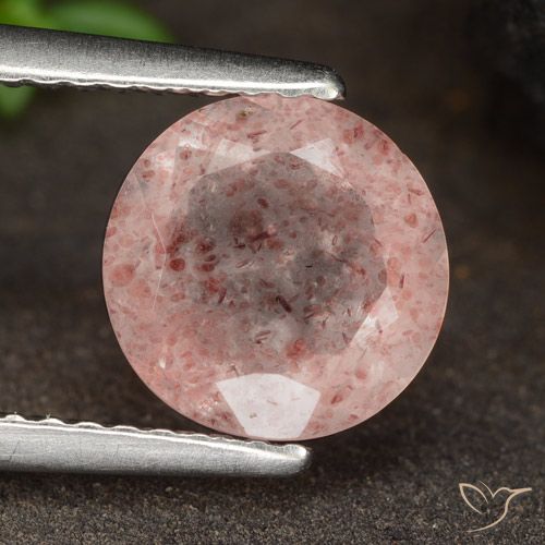 1.78ct Natural Rosado terroso Cuarzo fresa, Redondo, Translúcido