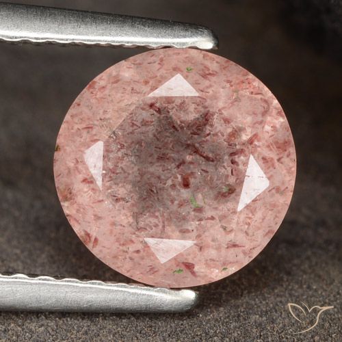1.98ct Natural Rosado terroso Cuarzo fresa, Redondo, Translúcido