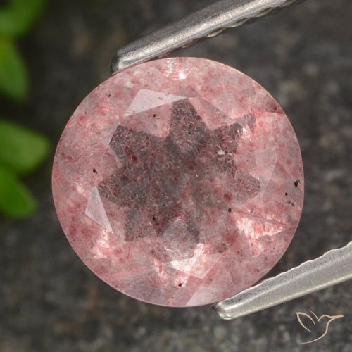 1.66ct Natural Rosado claro Cuarzo fresa, Redondo, Translúcido