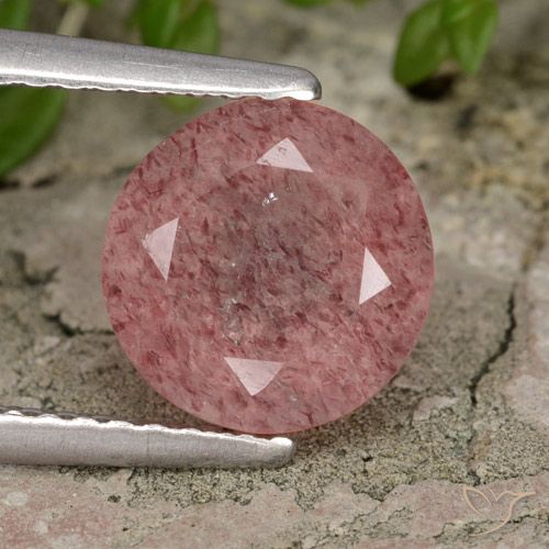 1.89ct Natural Rosado medio Cuarzo fresa, Redondo, Translúcido