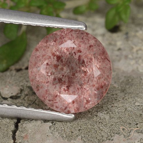 2.04ct Natural Tono rosado Cuarzo fresa, Redondo, Translúcido