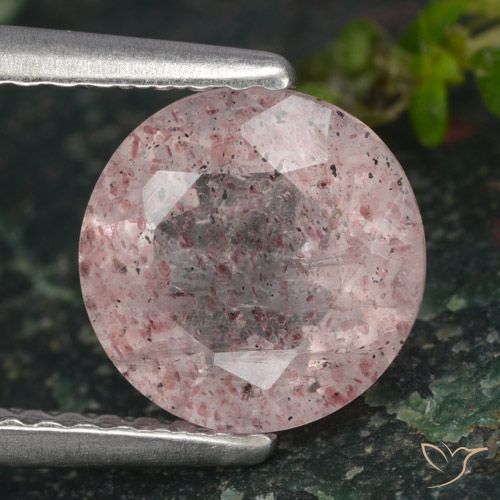 1.56ct Natural Rosado claro Cuarzo fresa, Redondo, Translúcido