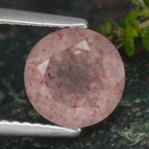 1.59ct Natural Rosado claro cuarzo fresa, Redondo, Translúcido