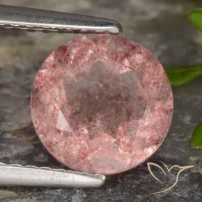 Cuarzo fresa Rosado medio natural de 1.81 ct, Redondo, Translúcido