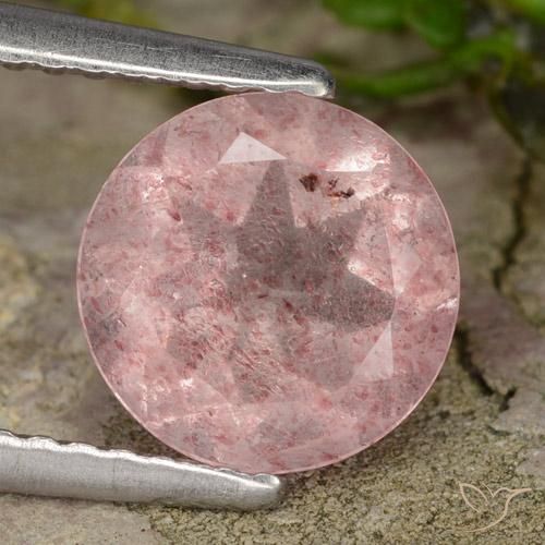 1.61ct Natural Rosado claro Cuarzo fresa, Redondo, Translúcido