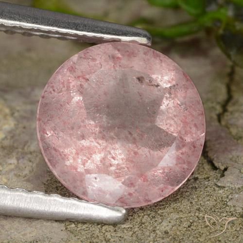 Cuarzo fresa Rosado claro natural de 1.61 ct, Redondo, Translúcido