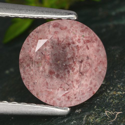 1.73ct Natural Rosado terroso Cuarzo fresa, Redondo, Translúcido