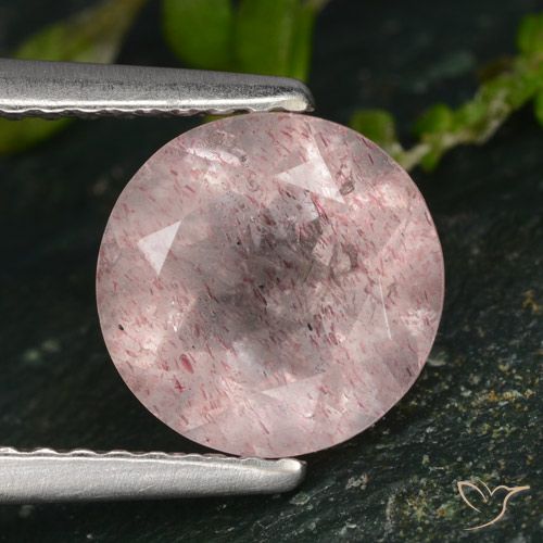 1.78ct Natural Rosado claro Cuarzo fresa, Redondo, Translúcido