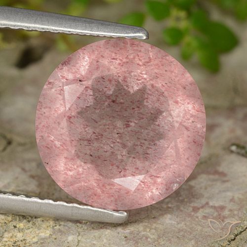 4.16ct Natural Rosado terroso Cuarzo fresa, Redondo, Translúcido