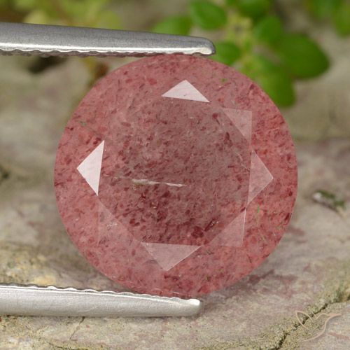4.49ct Natural Rosado medio Cuarzo fresa, Redondo, Translúcido