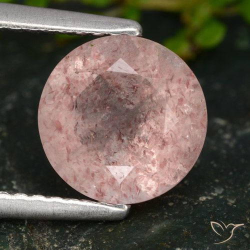 1.73ct Natural Rosado claro Cuarzo fresa, Redondo, Translúcido